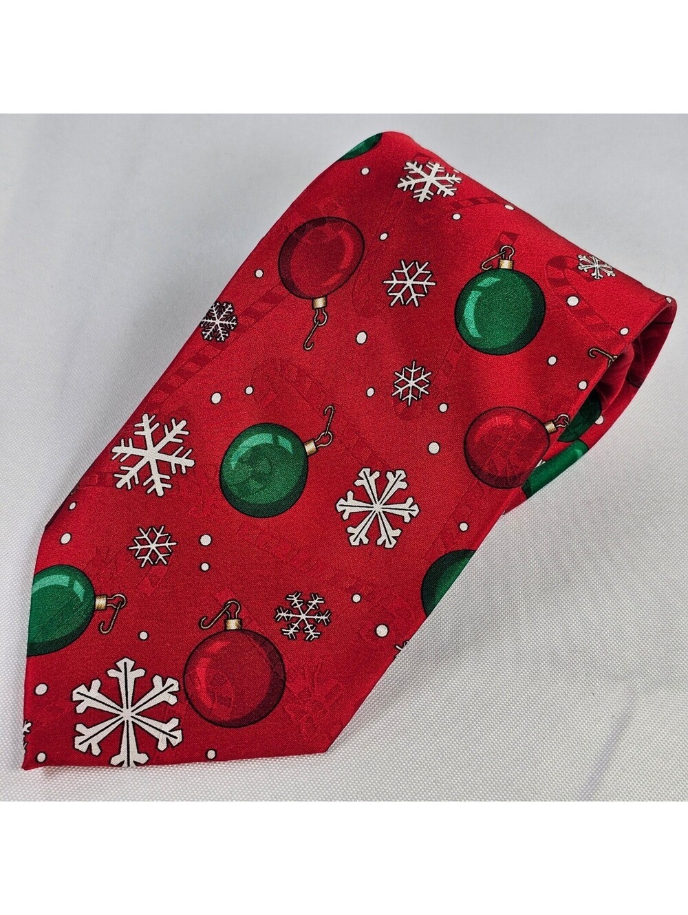 Vtg Hallmark Yule Tie Greetings Mens Red Silk Christmas Ornaments Necktie 58"x4"